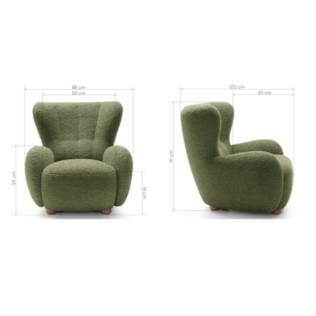 Fotel uszak boucle 91x88x100 cm POLTRONA zielony