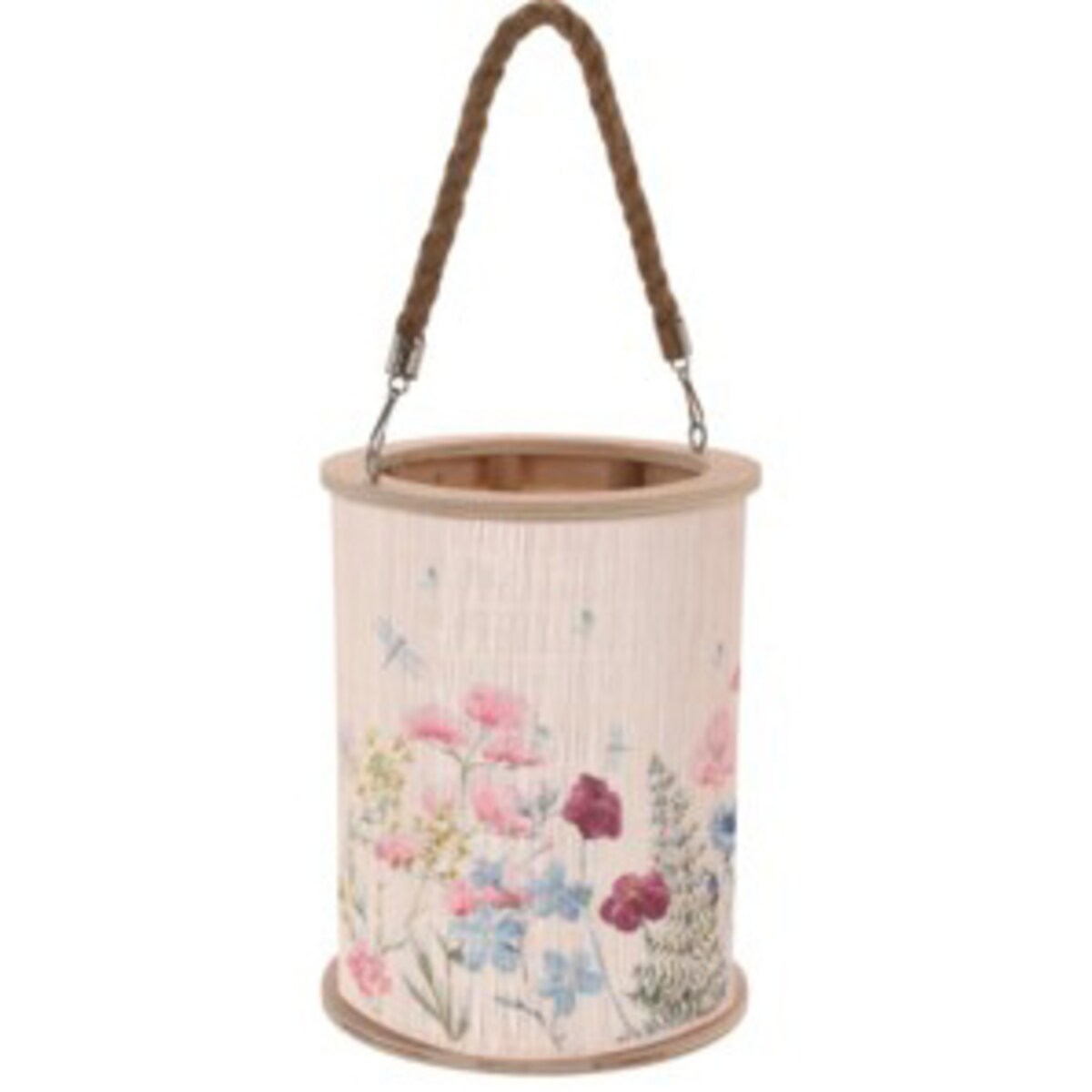 Lampion bambusowy z uchwytem ze sznura, Ø 17 x 21,5 cm, wzór kwiatowy