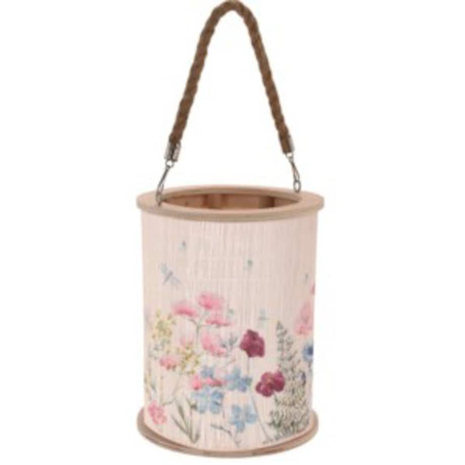 Lampion bambusowy z uchwytem ze sznura, Ø 17 x 21,5 cm, wzór kwiatowy