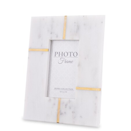 Ramka na zdjęcie marmurowa 22x18x1,5-15 cm biała ze złotem