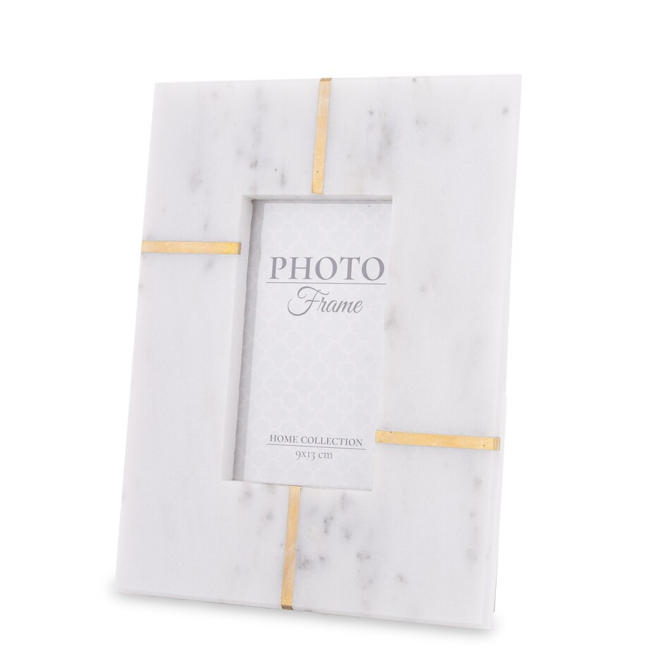 Ramka na zdjęcie marmurowa 22x18x1,5-15 cm biała ze złotem