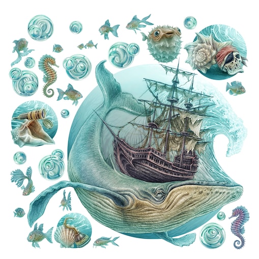 Zestaw naklejek na ścianę, Morski statek, 130cm