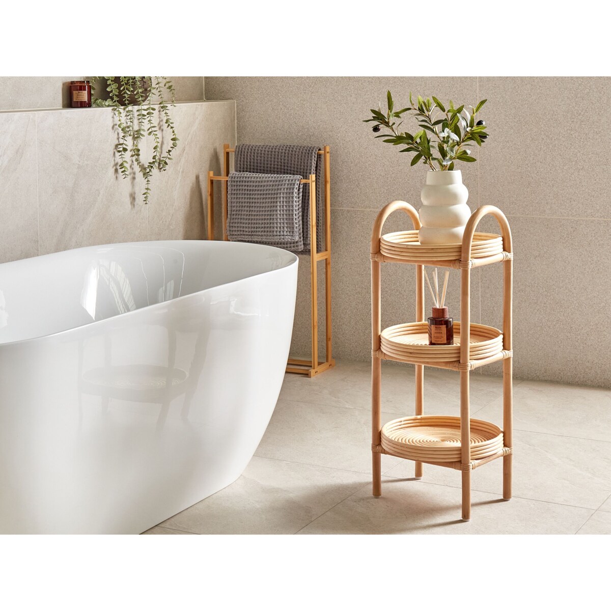 Stolik pomocniczy rattanowy 3 półki naturalny TROOLIE