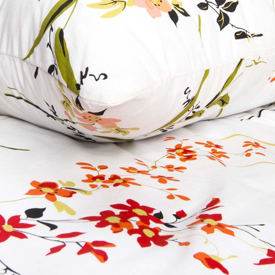 Pościel bawełniana 180x200 Bloome biała w kolorowe kwiaty, Cottonlove