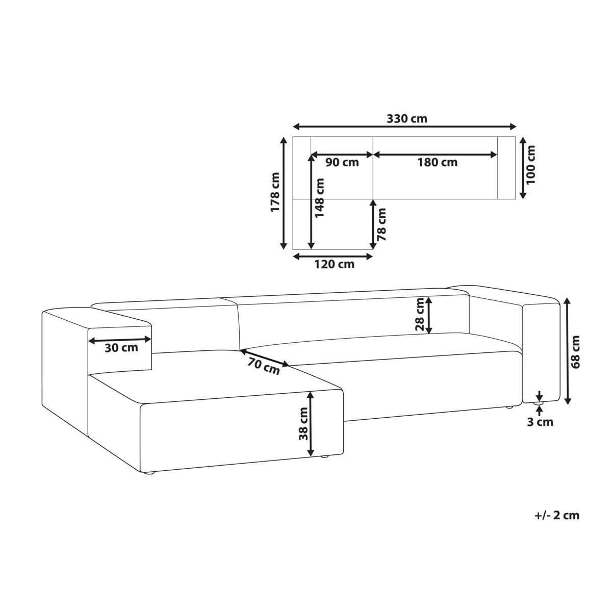 Narożnik 3-osobowy prawostronny beżowy VERNON