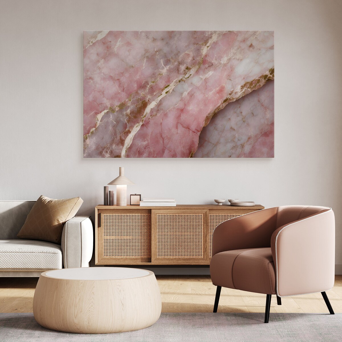 OBRAZ DO SYPIALNI IMITACJA KAMIENIA RÓŻOWY MARMUR STYL GLAMOUR 120x80cm