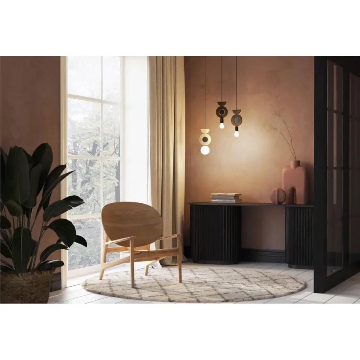 Wisząca drewniana lampa Drops 11174 Nowodvorski japandi okręgi drewniana szklana biała