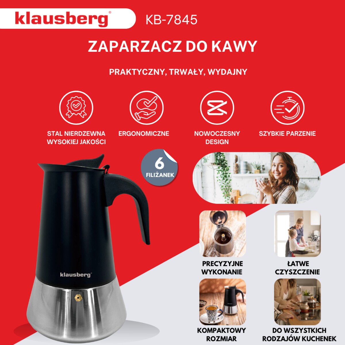 Kawiarka espresso kafeterka ciśnieniowa KLAUSBERG 300ml 6 filiżanki
