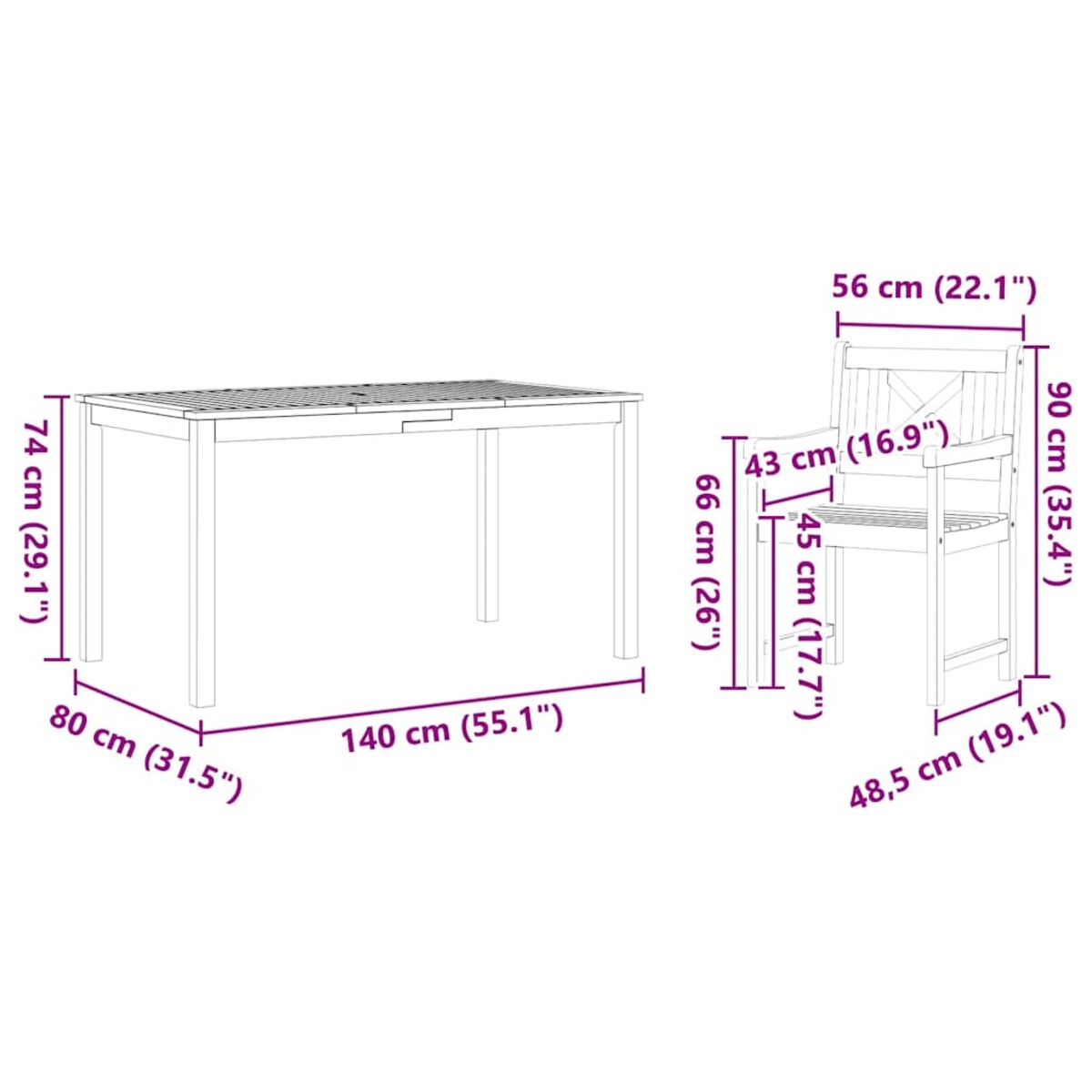 vidaXL Zestaw do jadalni w ogrodzie 7 pcs Brązowy lite drewno akacjowe