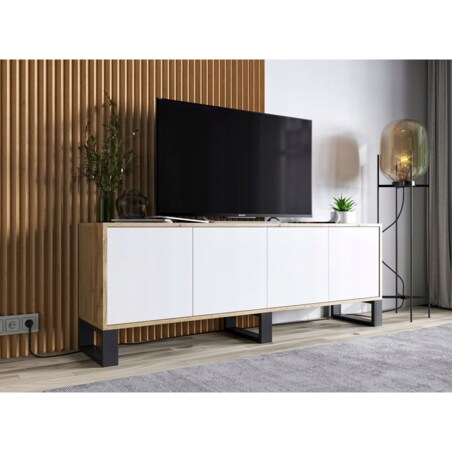 Szafka RTV Loft Komoda Industrialna Dąb Wotan Biały MAT 150 cm