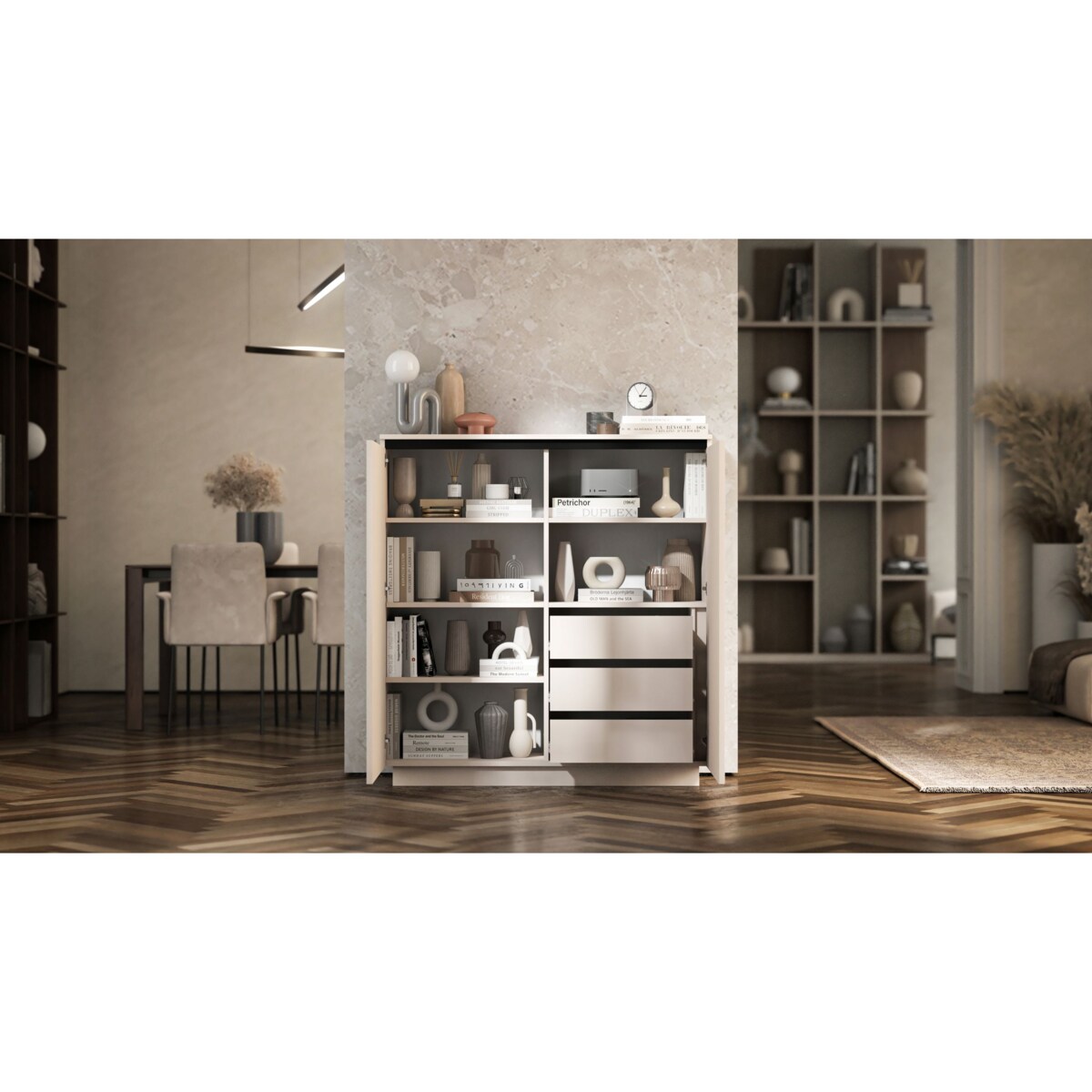 Nowoczesna Komoda Glamour Szafka RTV Kaszmir MAT ryflowane fronty 110,8 cm