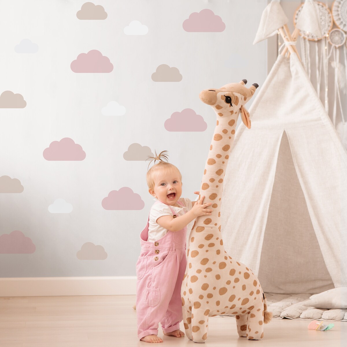 Naklejki Dla Dzieci Różowe Chmurki Beżowe Chmury Dla Dziewczynki Zestaw 120x60cm