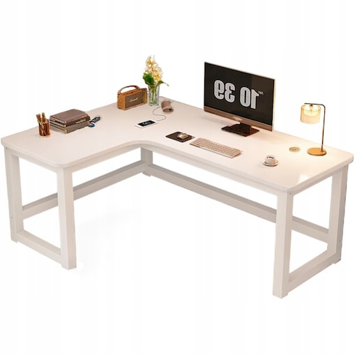 Biurko narożne gamingowe komputerowe duże nowoczesne białe loft 120 cm