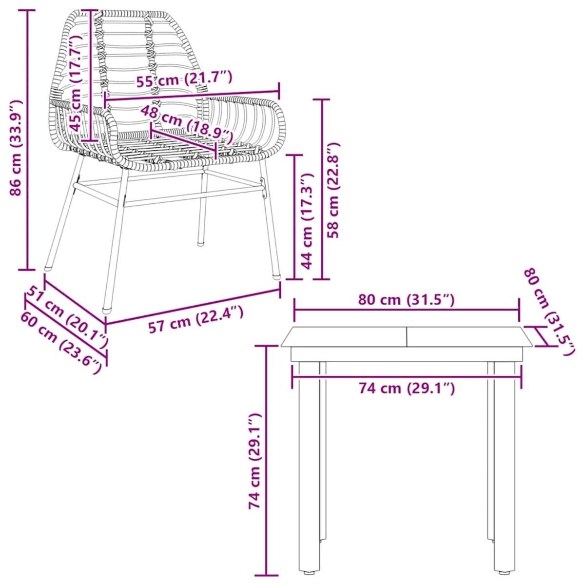 vidaXL 3-częściowy zestaw obiadowy do ogrodu, brązowy polirattan szkło