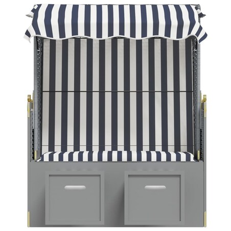 vidaXL Kosz plażowy z zadaszeniem, rattan PE i drewno, niebiesko-biały