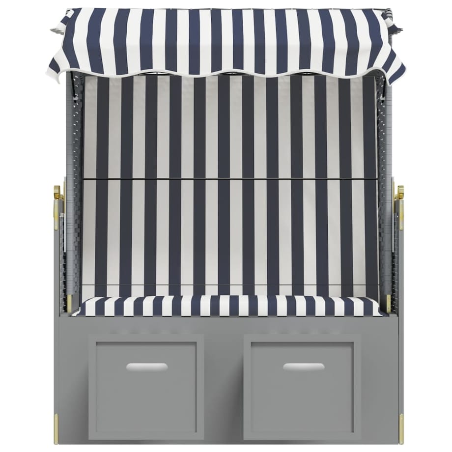 vidaXL Kosz plażowy z zadaszeniem, rattan PE i drewno, niebiesko-biały