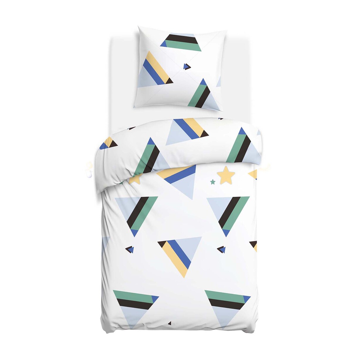 Pościel bawełniana 140x200 Rytm biała w kolorową geometrię, Cottonlove