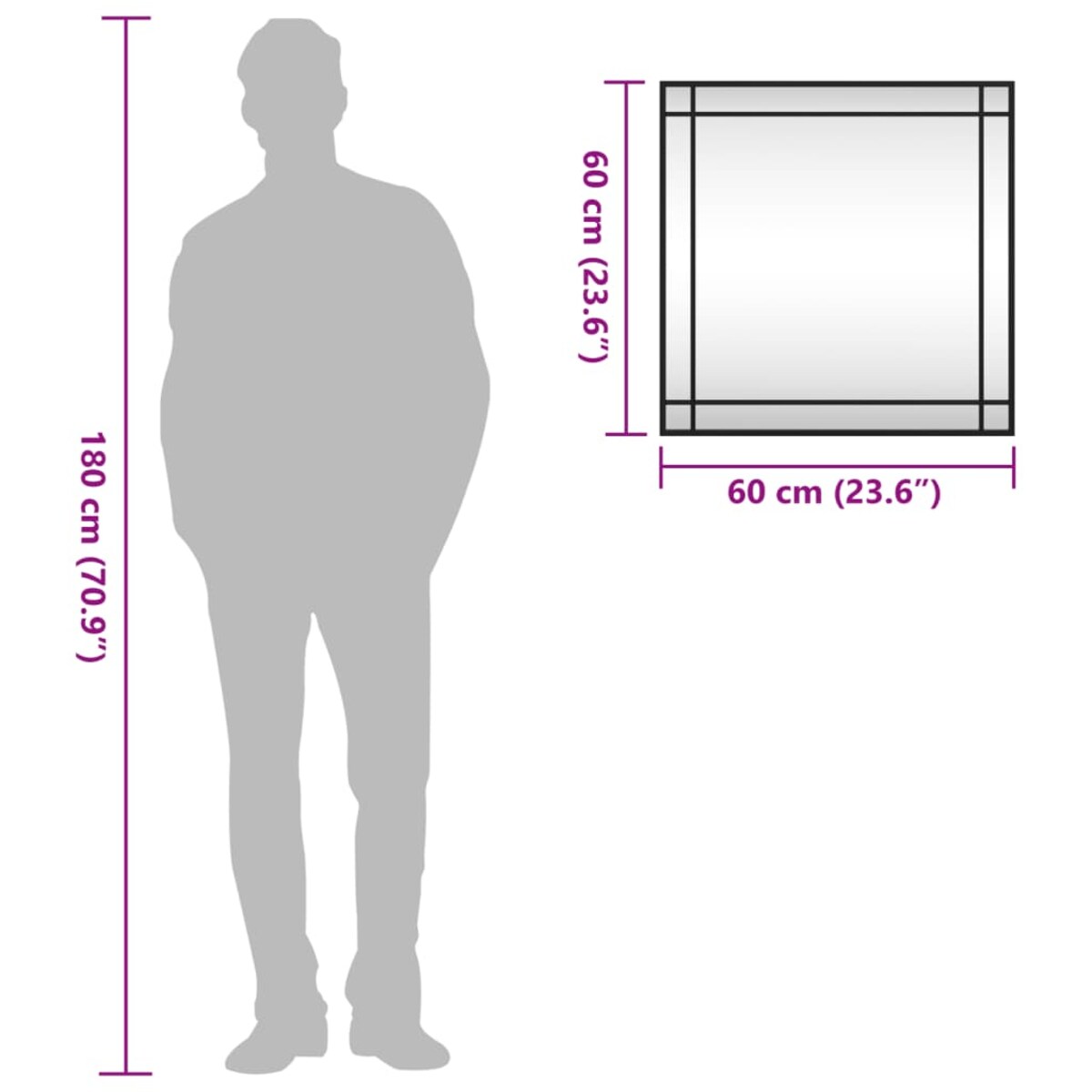 vidaXL Lustro ścienne, czarne, 60x60 cm, kwadratowe, żelazo