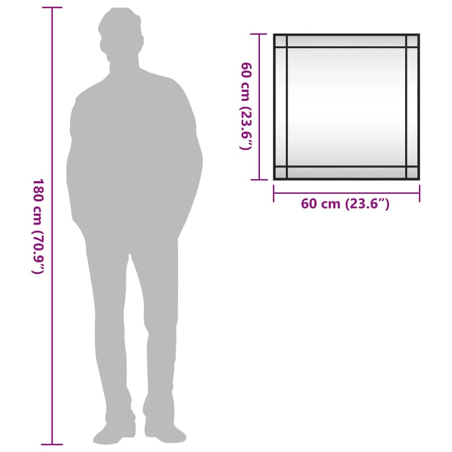 vidaXL Lustro ścienne, czarne, 60x60 cm, kwadratowe, żelazo