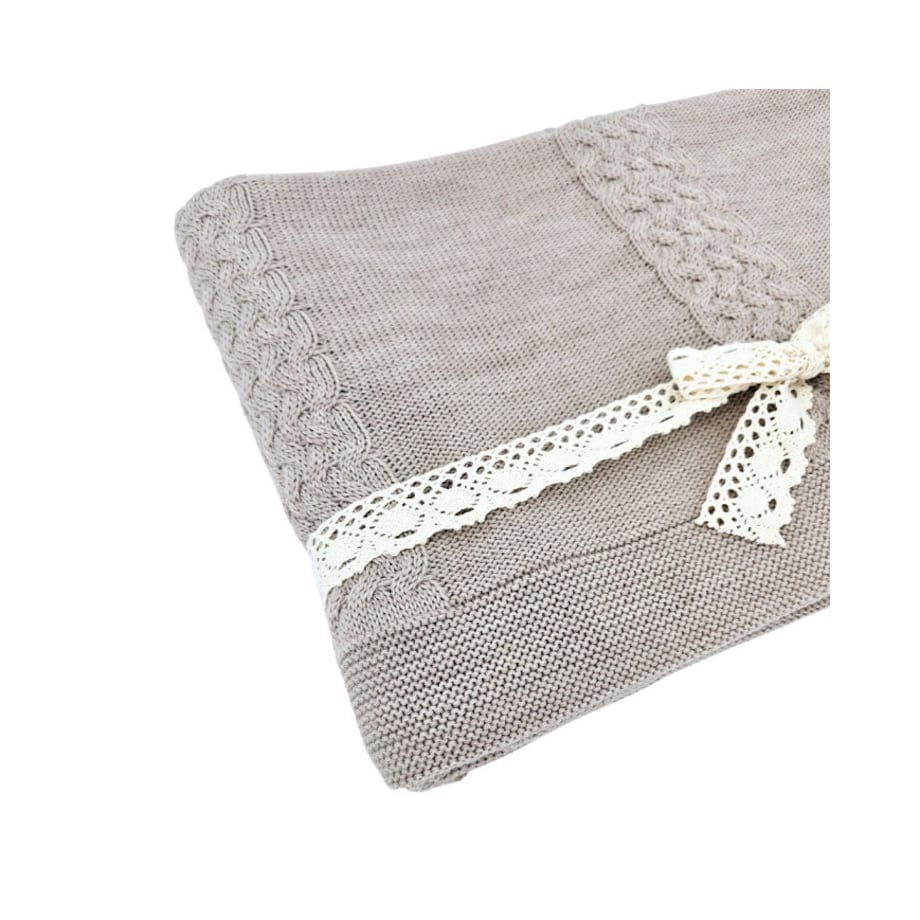 Koc dzianinowy z wełny MERINO 150x200 cm – FLORENCE NUDE