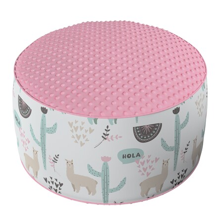 Puf dwukolorowy Coli z Minky, pastelowe lamy na jasnoszarym tle, 50x25 cm, Magic Collection