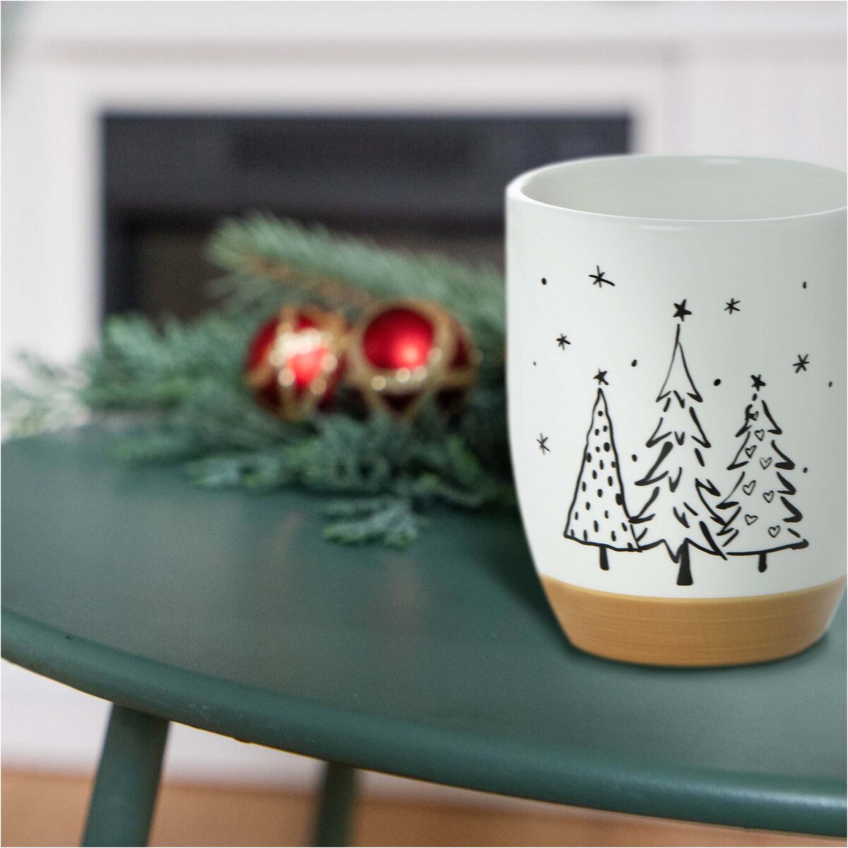 Kubek Świąteczny Ceramiczny Na Prezent 330 Ml Boże Narodzenie Drzewka 3 Choinki