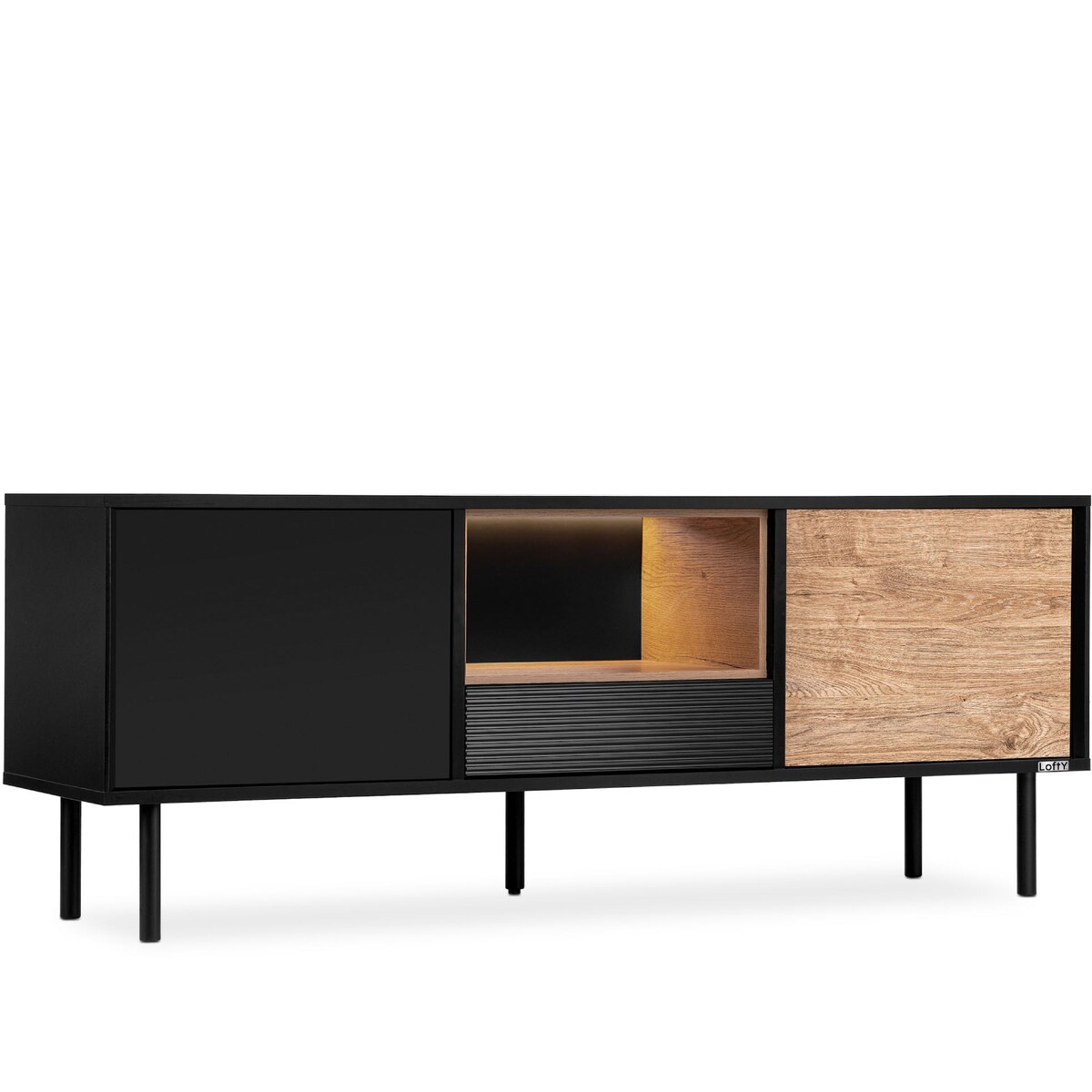 KONSIMO LOFTY Szafka RTV w stylu loft z ryflowanym wykończeniem