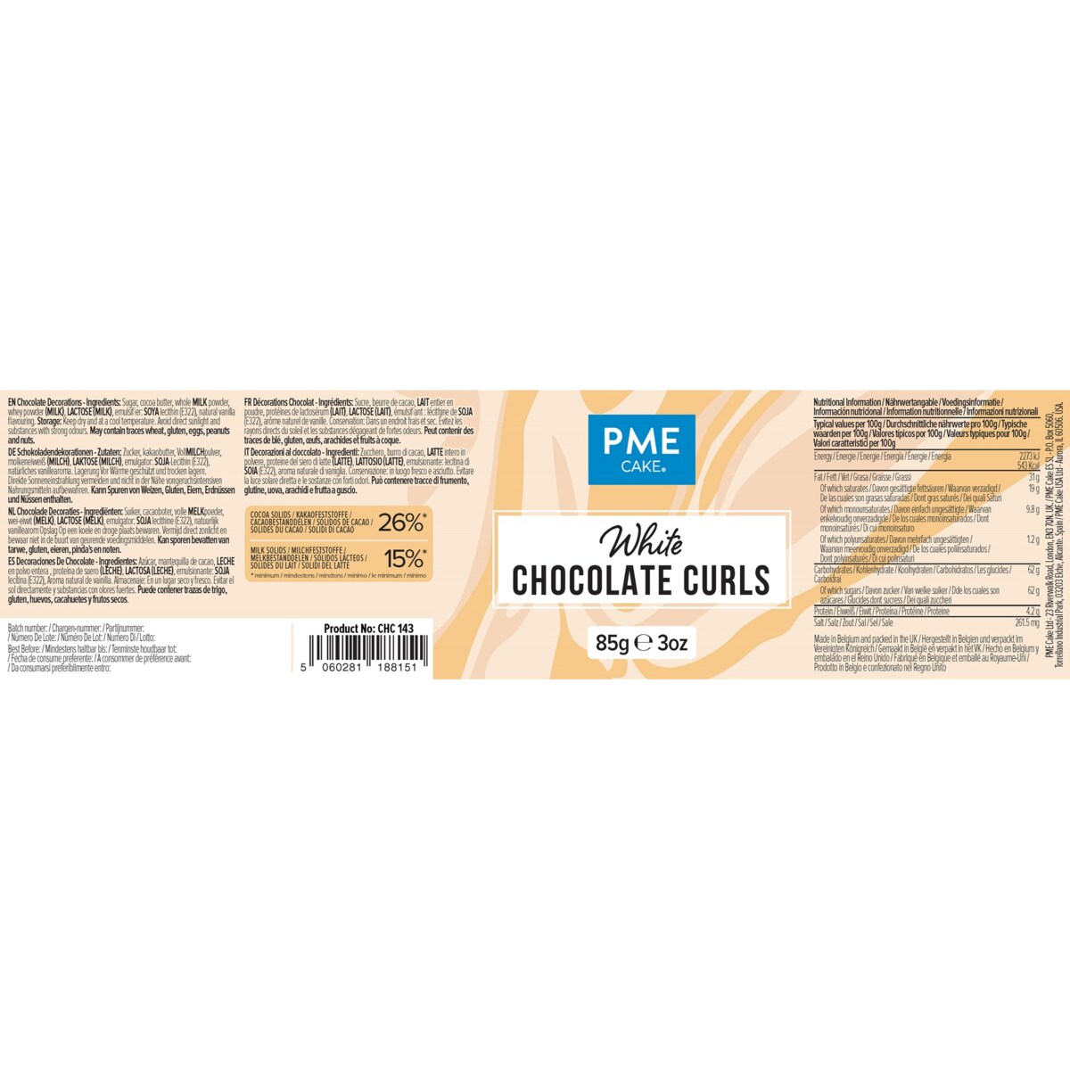 PME Wiórki z białej czekolady 85 g