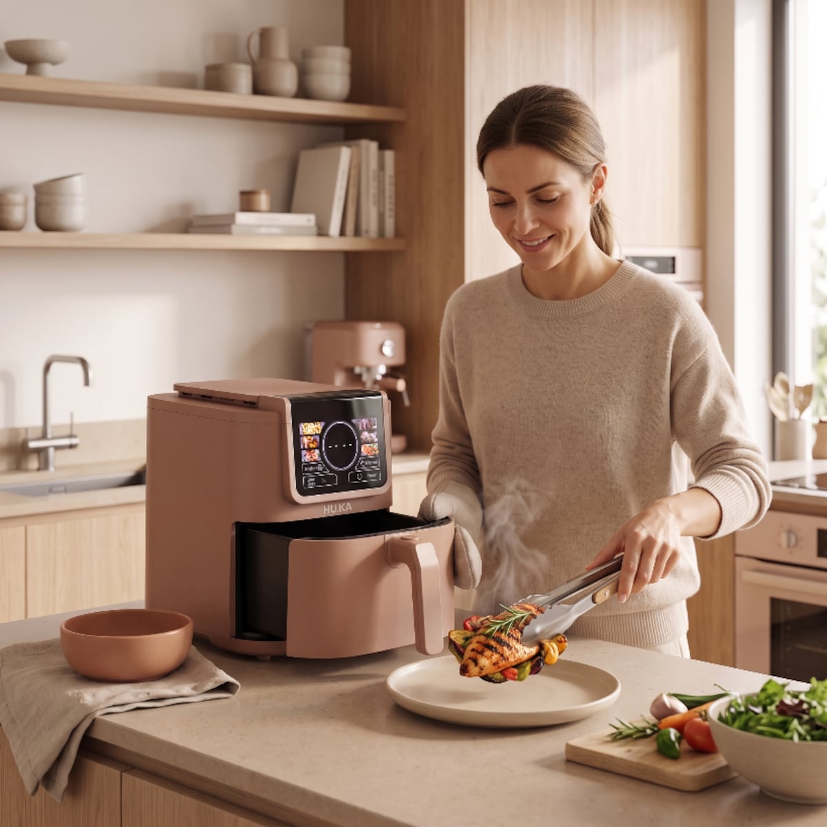 Frytkownica beztłuszczowa Air Fryer 5 L 1500 W HU.KA CrunchUp - Warm Clay