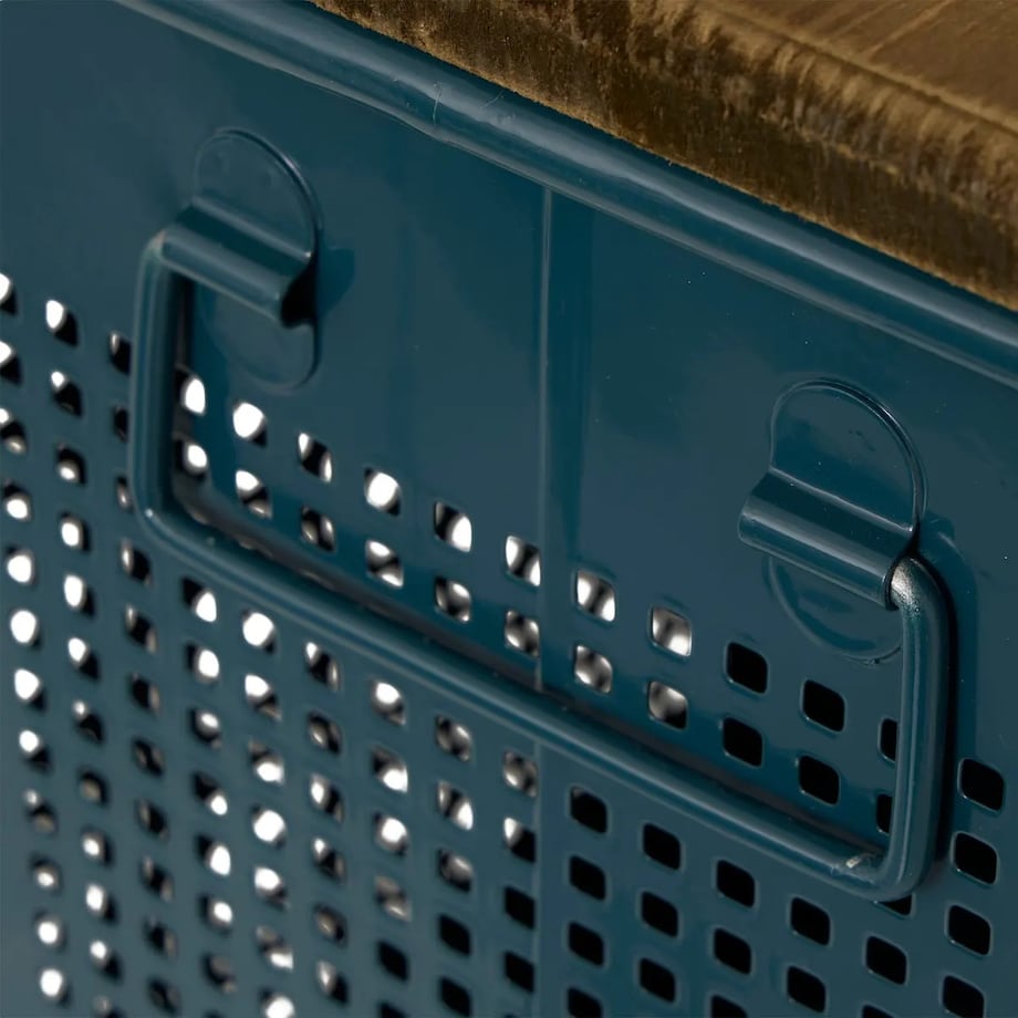 Komplet 3 metalowych skrzyń z drewnianym blatem Azae niebieskie