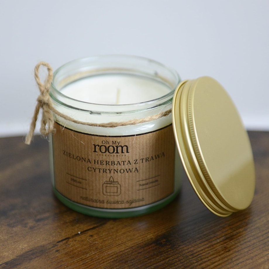 Świeczka Świeca Sojowa Dekoracyjna Zielona Herbata Z Trawą Cytrynową 250 Ml