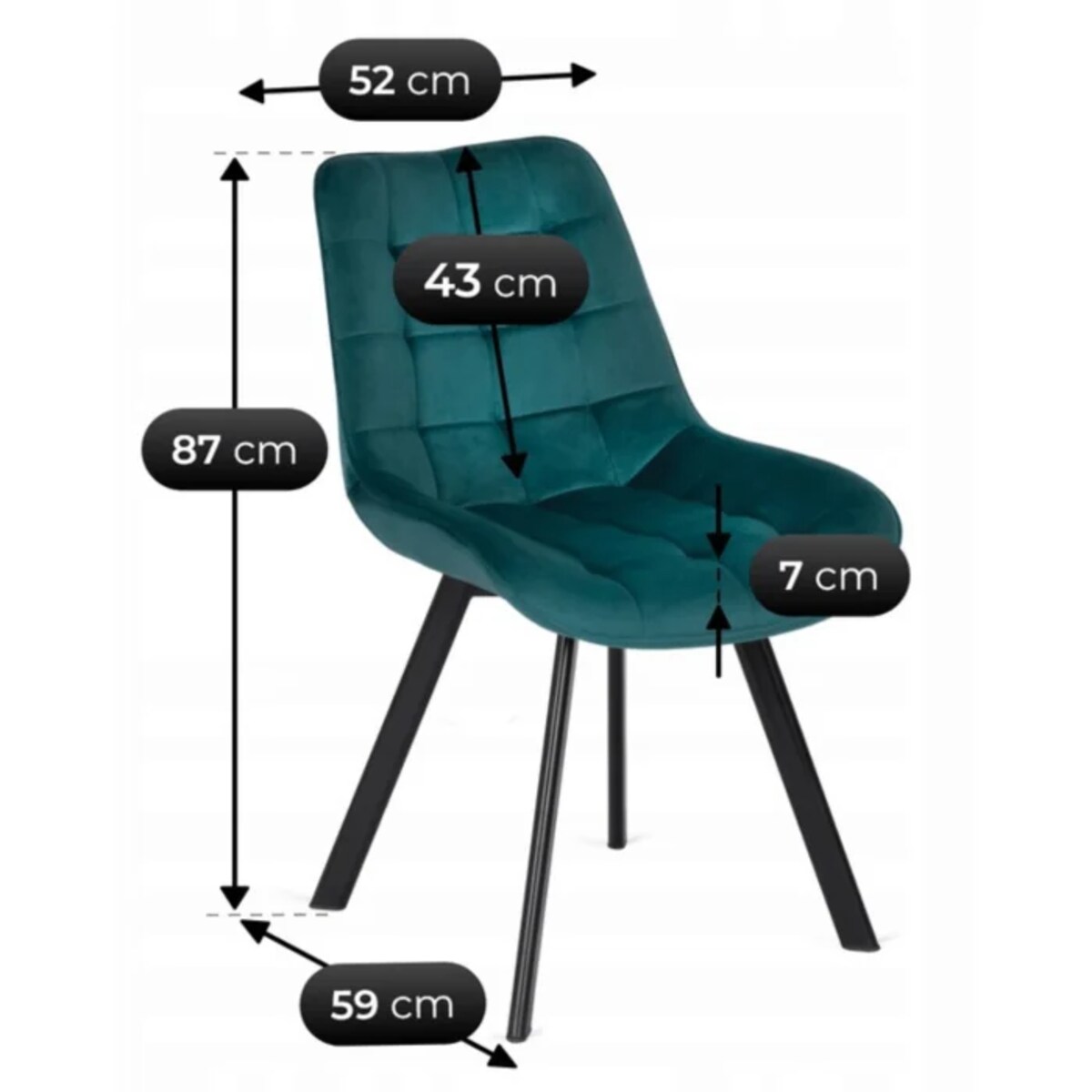 Krzesło Tapicerowane Welurowe Kuchenne Do Salonu Jadalni RICK Turkus