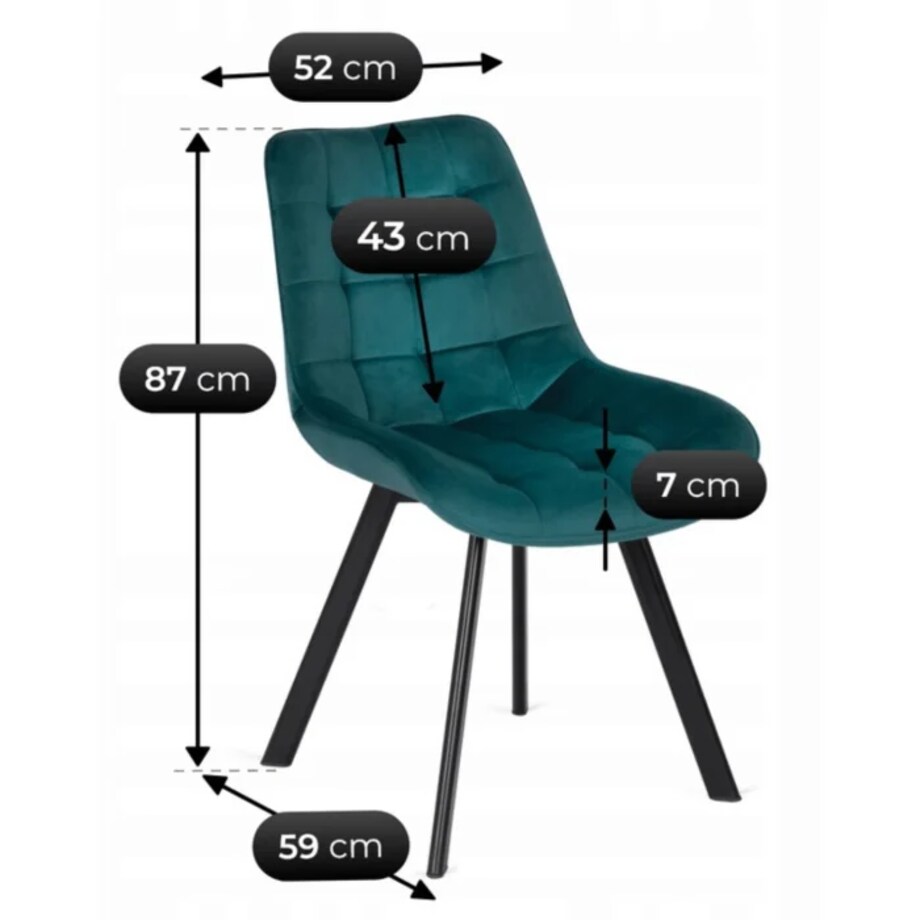 Krzesło Tapicerowane Welurowe Kuchenne Do Salonu Jadalni RICK Turkus
