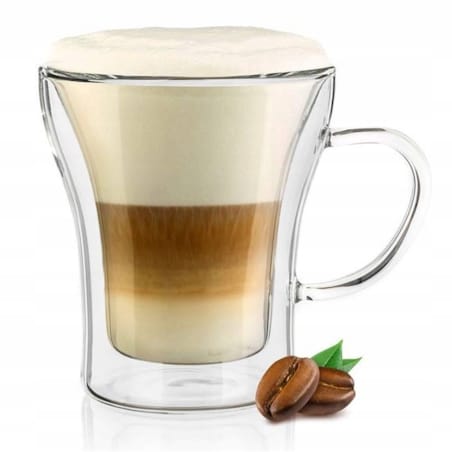 SZKLANKA Z UCHEM termiczna 200 ml podwójna ścianka na kawę herbatę zioła