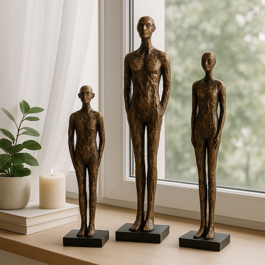 ZESTAW TRZECH FIGUREK DEKORACYJNYCH CHRISTIANO MIEDZIANE