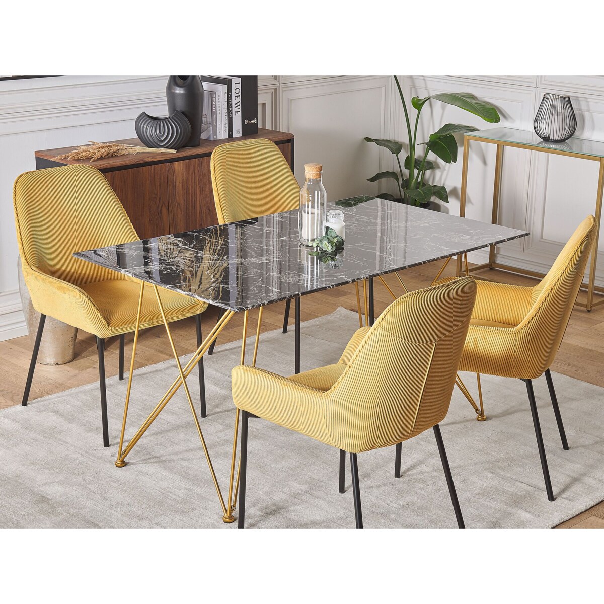 Stół do jadalni 140 x 80 cm efekt marmuru czarno-złoty KENTON