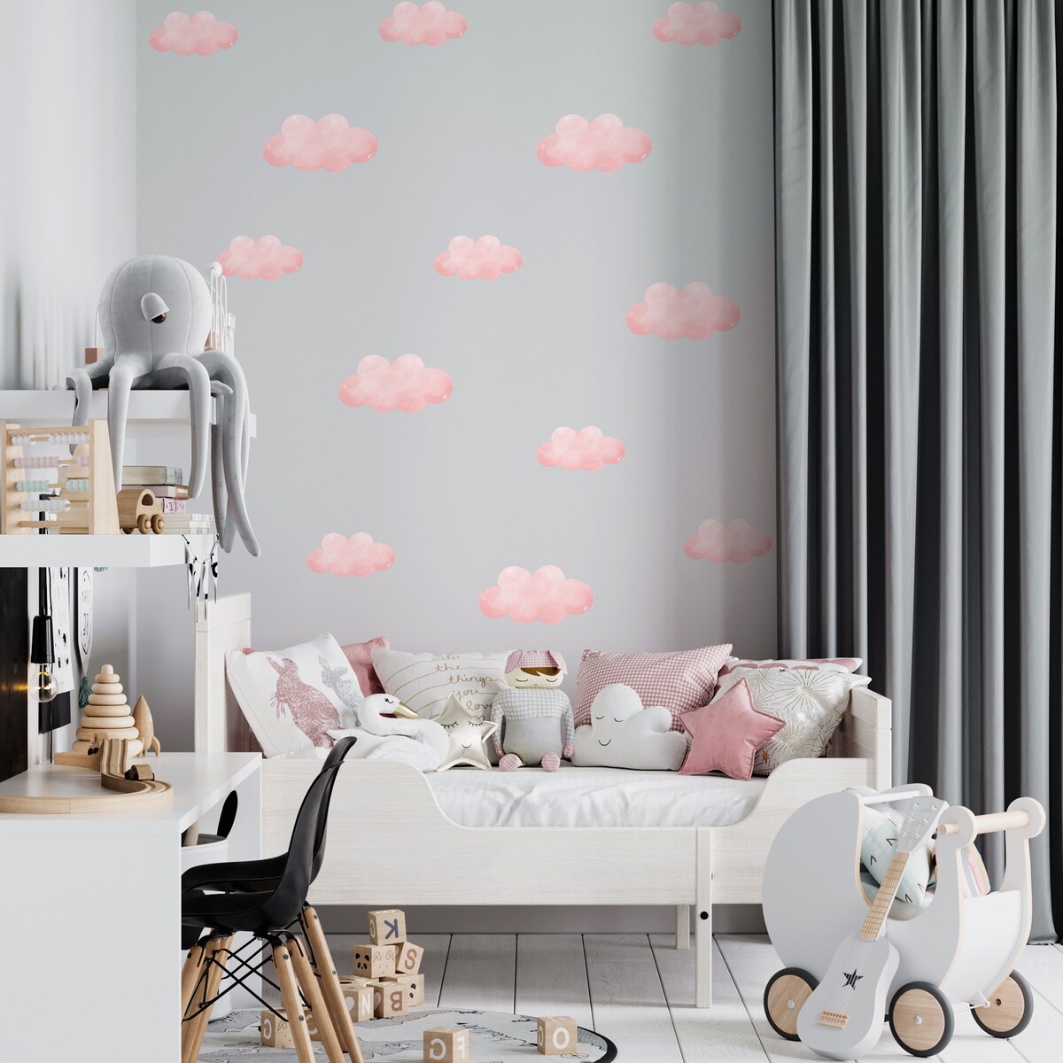 Naklejki Ścienne Dla Dzieci Różowe Chmurki Pastelowe Chmury Boho Zestaw 120x60cm