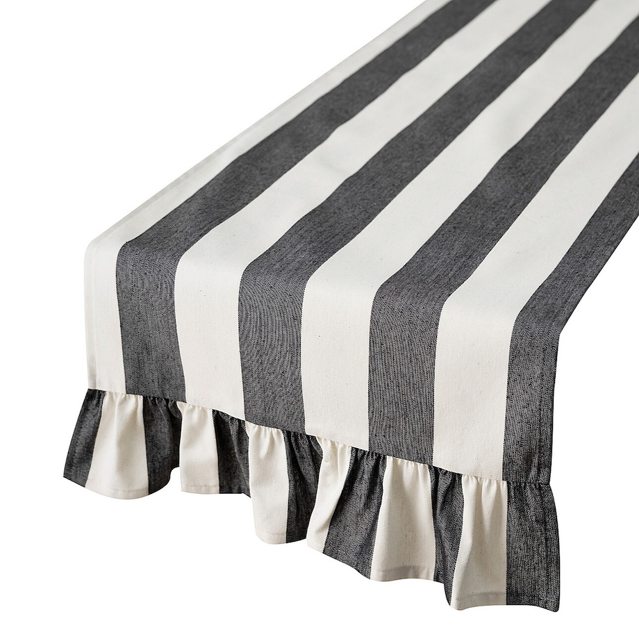 Bieżnik z falbaną 40x160 cm 40x160 biało-grafitowe pionowe pasy (5,5cm)