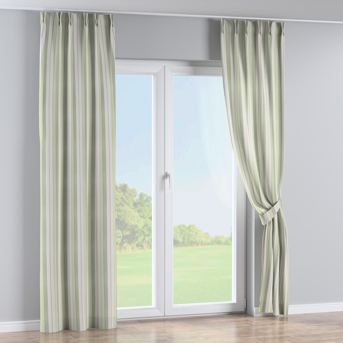 Zasłona na haczykach flex podwójnych 130x245 zielone pasy