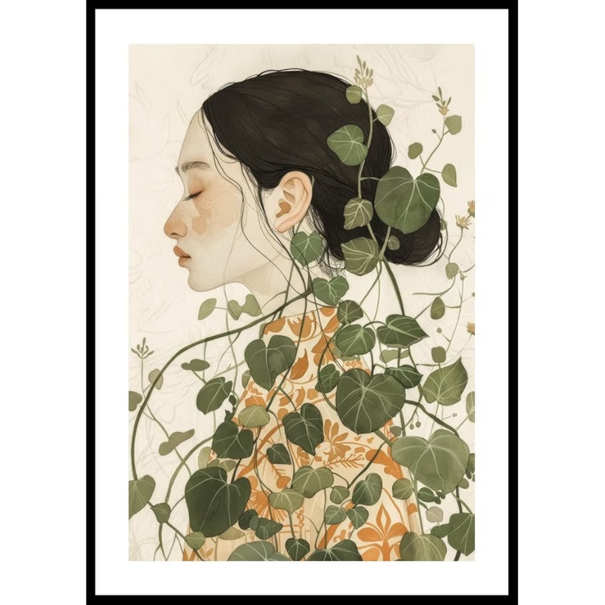 Poster Story, Plakat, Obraz - Kobieta Owinięta w Liście, wymiary 21 x 30 cm