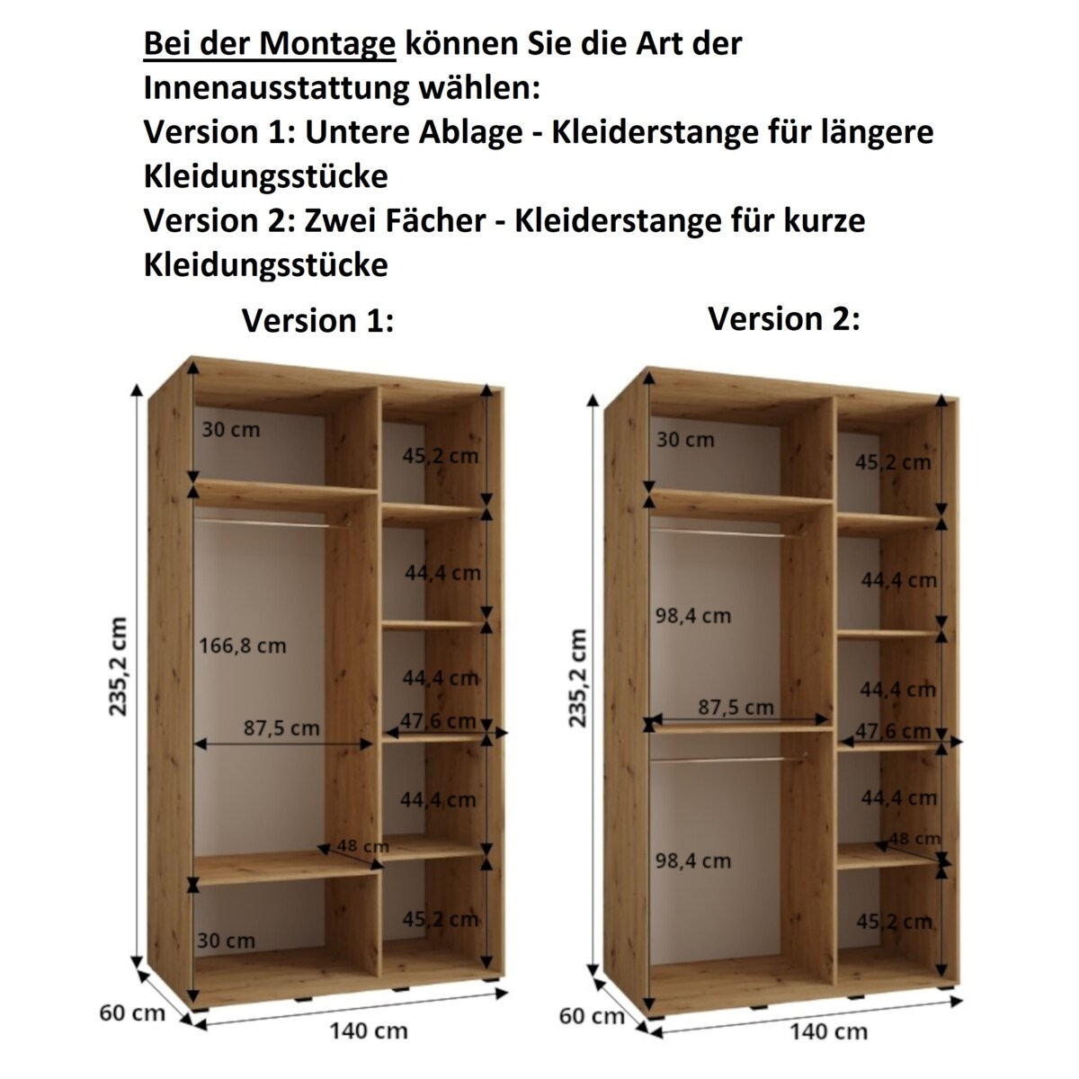 Szafa przesuwna Garderoba DAVOS 2 140 artisan/artisan/czarny