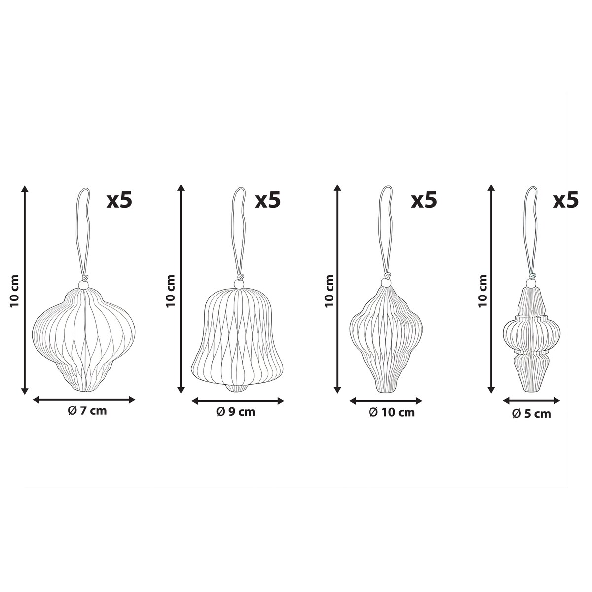 Zestaw 20 ozdób choinkowych MALSELVA Papier Kolorowy