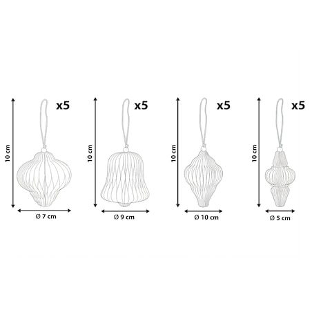 Zestaw 20 ozdób choinkowych MALSELVA Papier Kolorowy