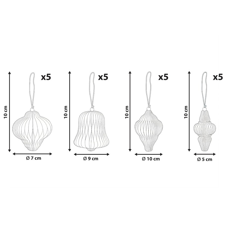 Zestaw 20 ozdób choinkowych MALSELVA Papier Kolorowy
