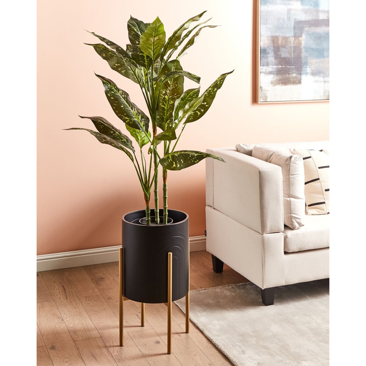 Doniczka na stojaku metalowa 32 x 32 x 58 cm czarna SEROTINA