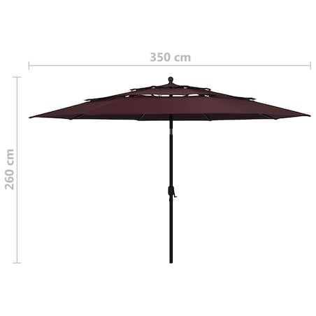 vidaXL 3-poziomowy parasol na aluminiowym słupku, bordowy, 3,5 m