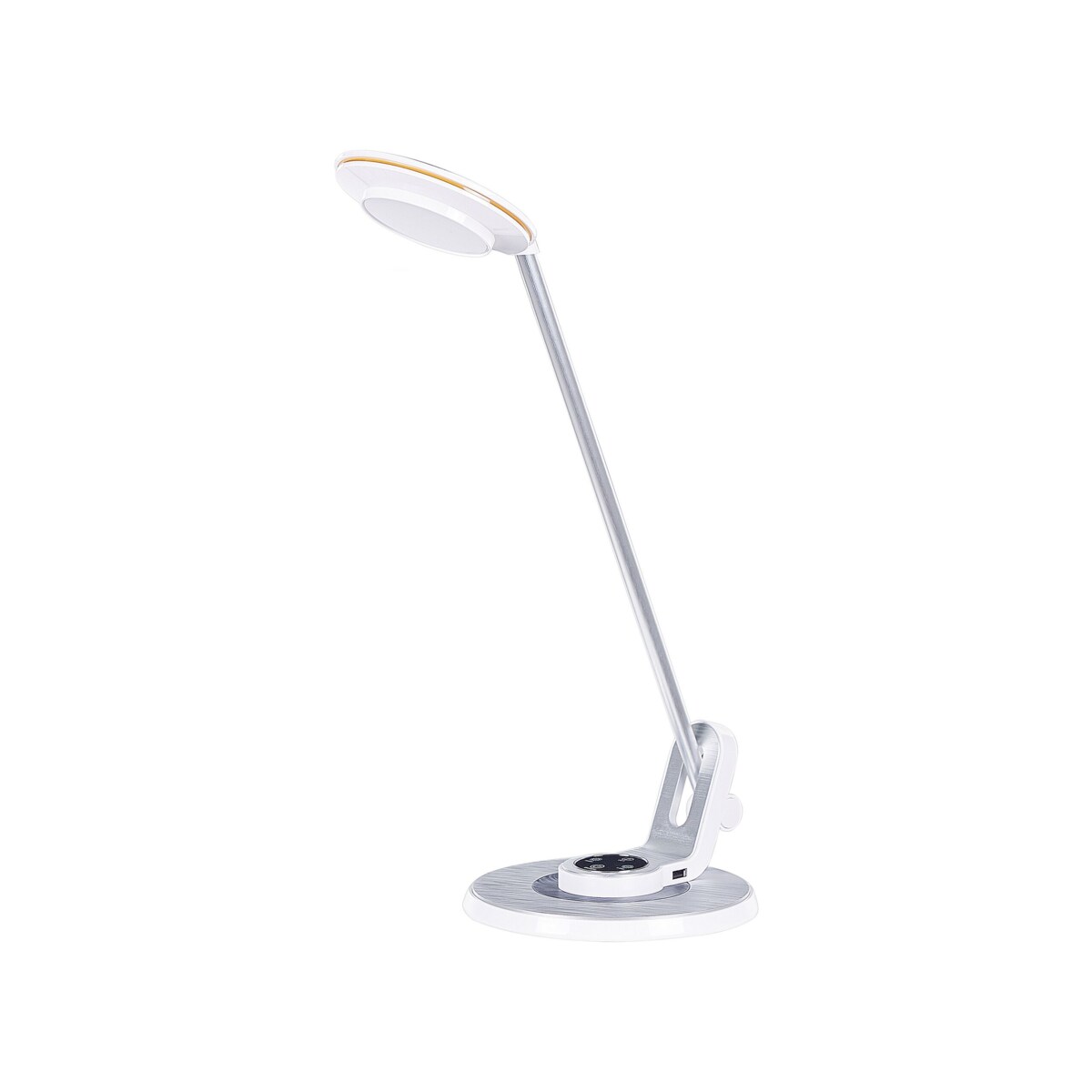 Lampa biurkowa LED z portem USB metalowa srebrno-biała CORVUS