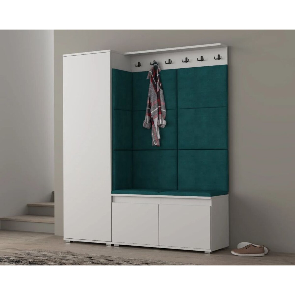 Garderoba z siedziskiem SINGAPUR 154 do przedpokoju biała/zielona