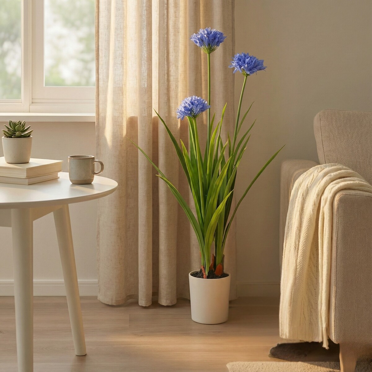 Duży sztuczny kwiat w doniczce Agapant, 70 x 120 cm