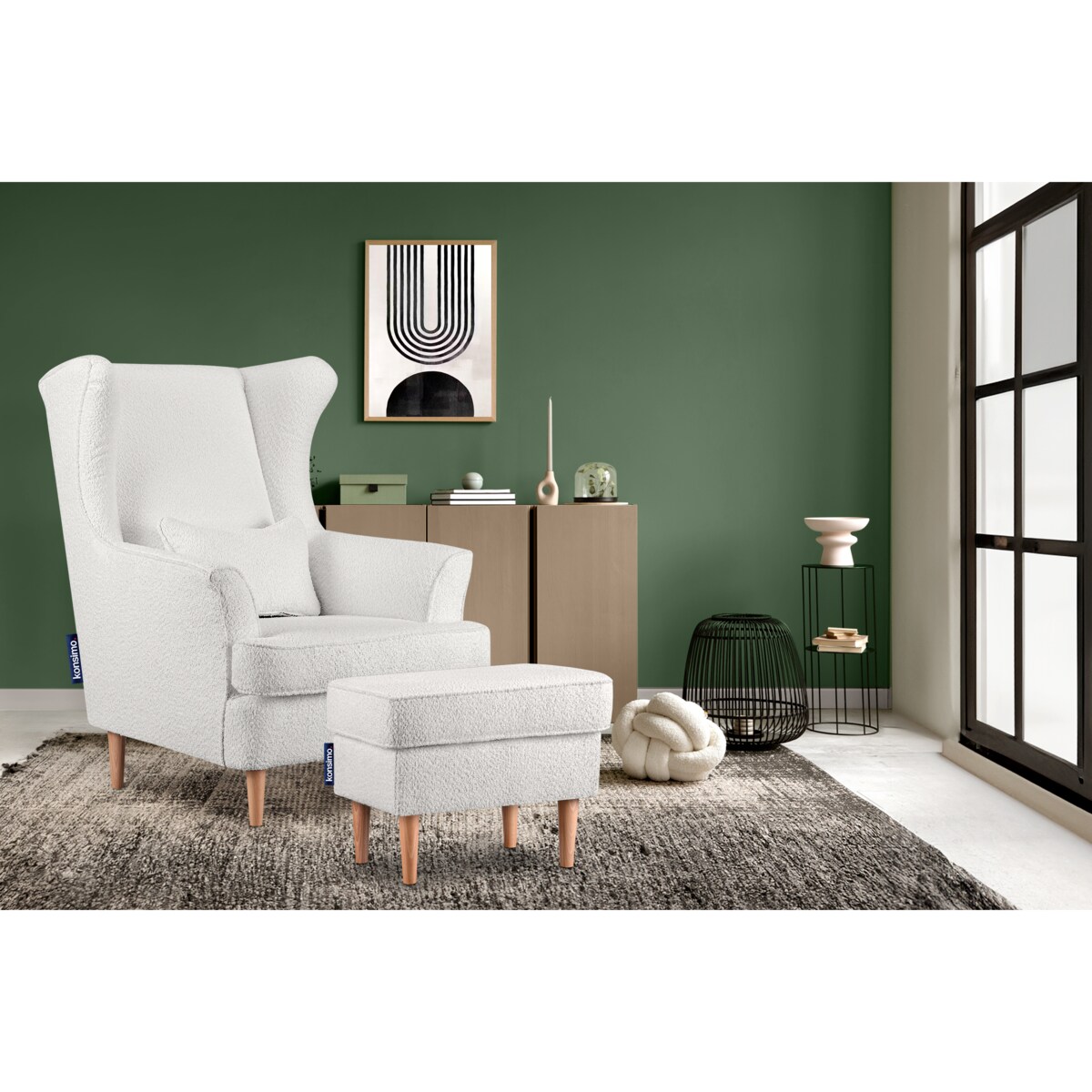 KONSIMO STRALIS Fotel + puf, kolor Biały